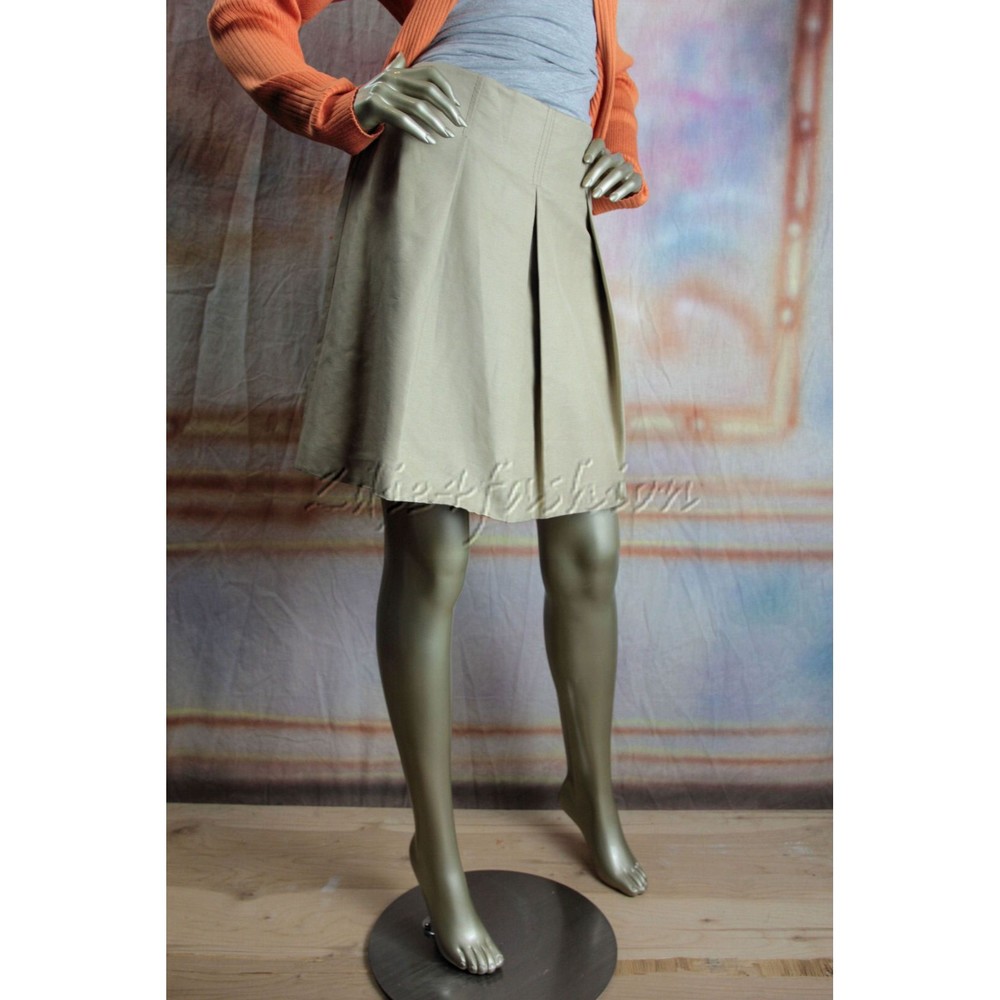 $1190 NWT VALENTINO Tan Pleated A-Line Cotton Silk Skirt 10